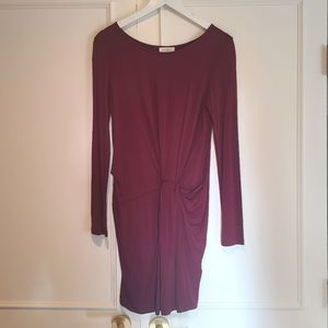 Everly Twist Front Jersey Knit Dress - Wine - M